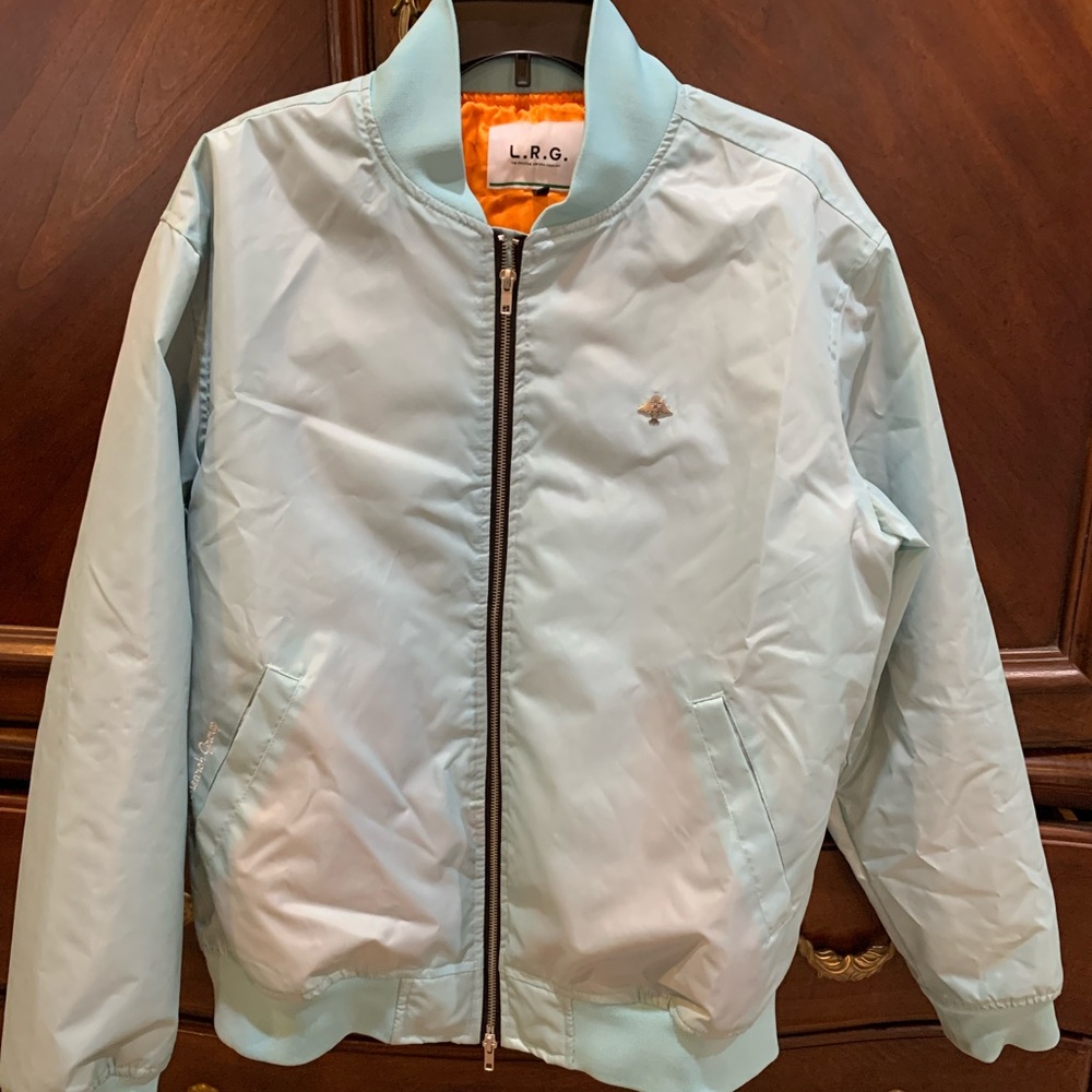Lrg light blue and orange bomber style jacket mens Medium new never worn